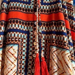 New Directions Orange and Blue Patterned Maxi Skirt